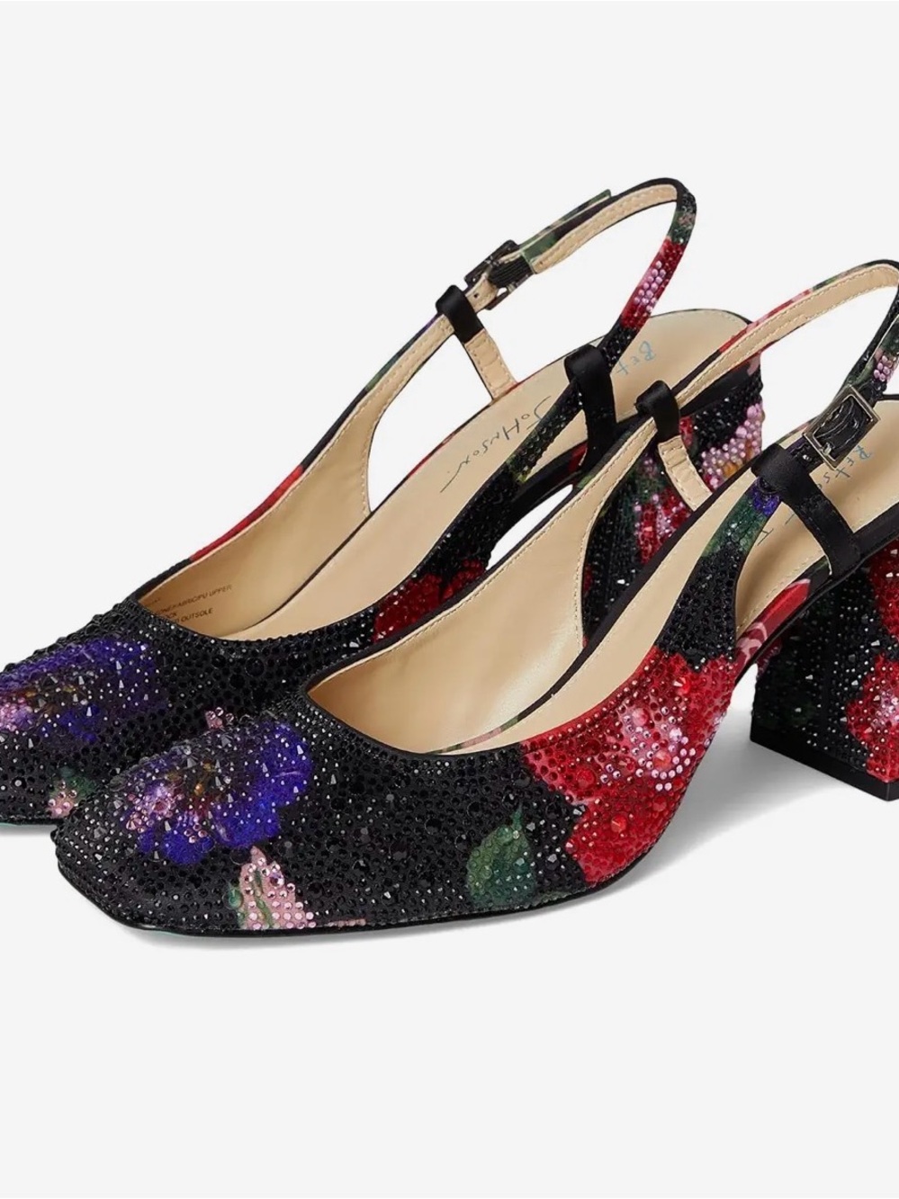 Betsey Johnson Elias Slingback Block Heels in Black Multi Floral